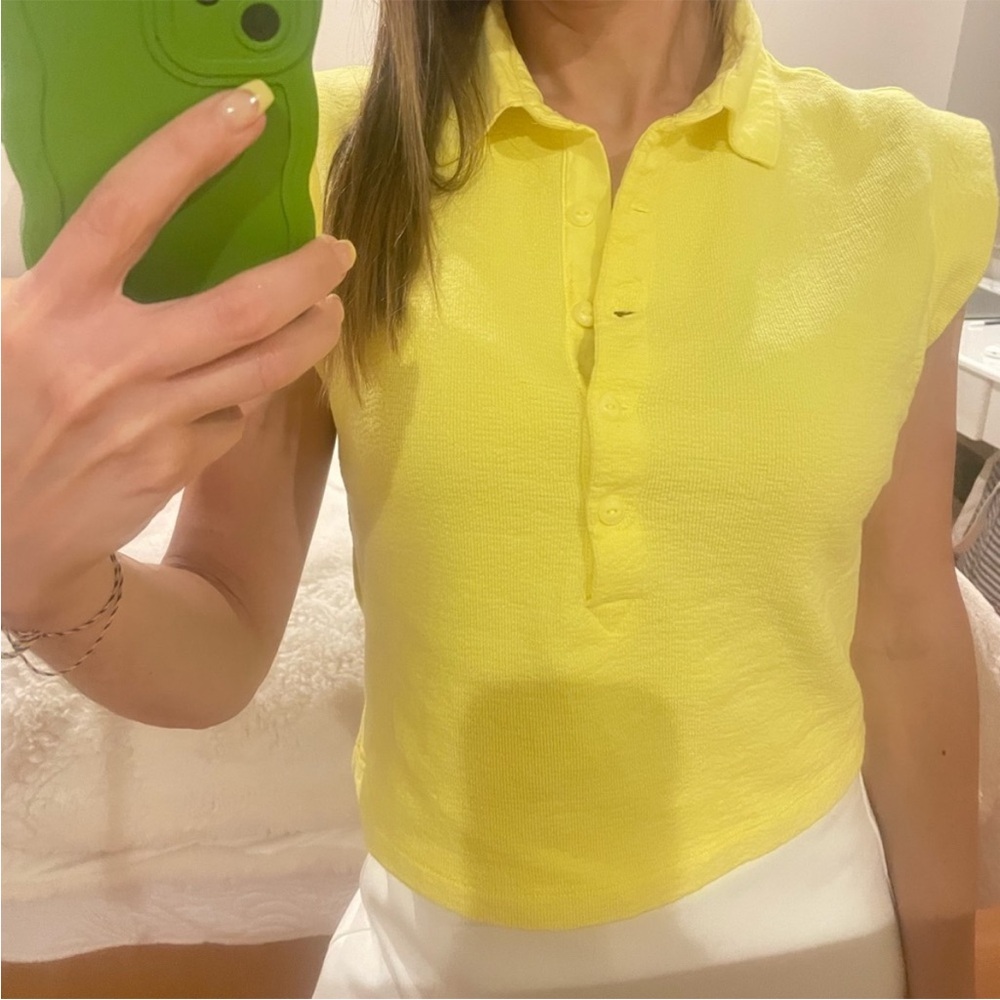 Rag and Bone Chartreuse sleeveless polo crop top xs